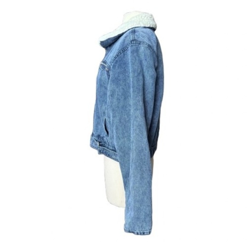 Love Tree Denim Sherpa Lined Jacket Blue Wash Trucker Style Women's Large - Picture 3 of 8